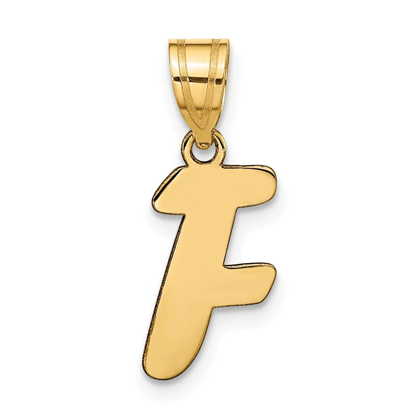 14k Yellow Gold Polished Finish Script Design Letter F Initial Pendant