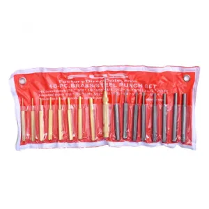 18 Pcs Brass & Steel Punch Set Solid w/ Automatic Pin Center Pouch