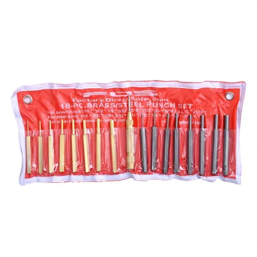 18 Pcs Brass & Steel Punch Set Solid w/ Automatic Pin Center Pouch