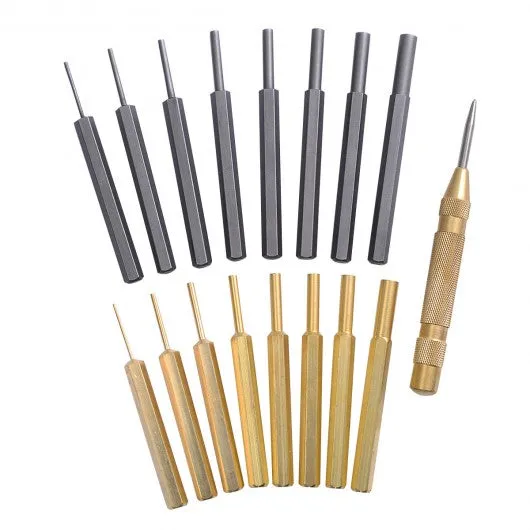 18 Pcs Brass & Steel Punch Set Solid w/ Automatic Pin Center Pouch
