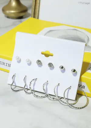 6-Pair Stud & Multi-Design Hoop Earrings