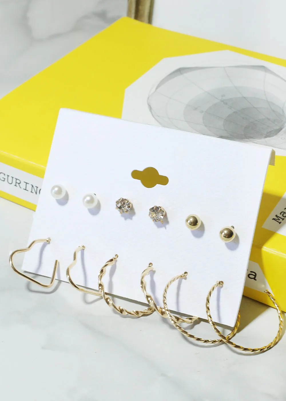 6-Pair Stud & Multi-Design Hoop Earrings