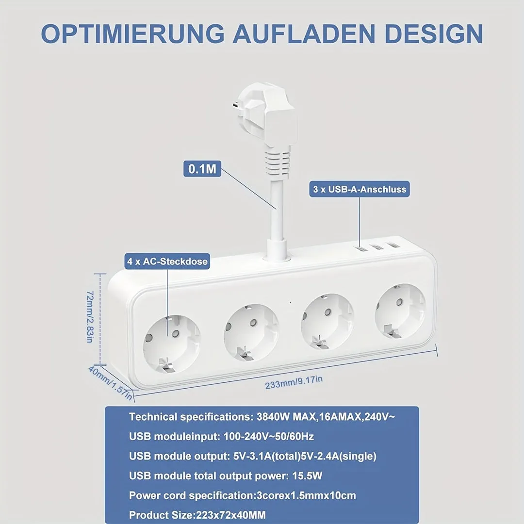 7in1 White Socket Adapter with USB for Office or Home