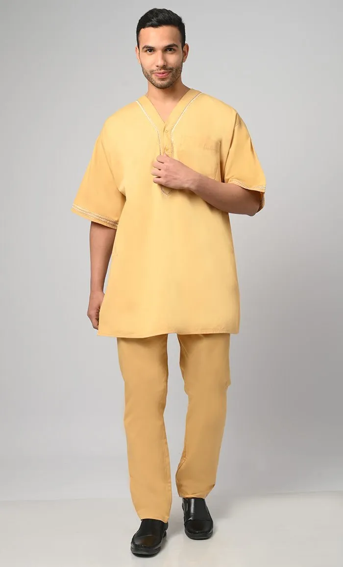 Aabid Modest Muslim Mens Embroidered Kurta Pajama Set - Final Sale