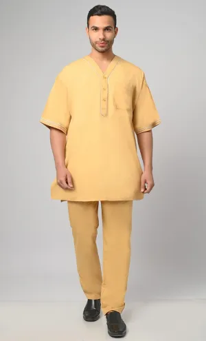 Aabid Modest Muslim Mens Embroidered Kurta Pajama Set - Final Sale