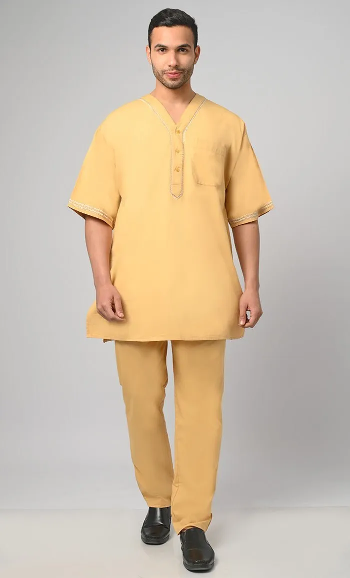 Aabid Modest Muslim Mens Embroidered Kurta Pajama Set - Final Sale