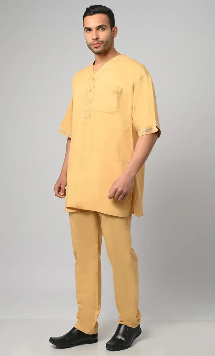 Aabid Modest Muslim Mens Embroidered Kurta Pajama Set - Final Sale