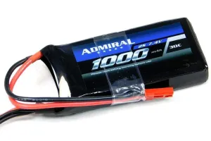 Admiral 1000mAh 2S 7.4V 30C LiPo Battery with JST Connector