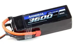 Admiral 3600mAh 4S 14.8V 40C LiPo Battery with T Connector