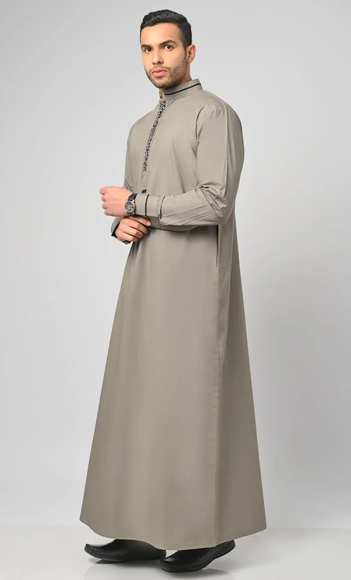 Arabian Black Emroidery Detailing Thobe / Jubba For Men  - Final Sale
