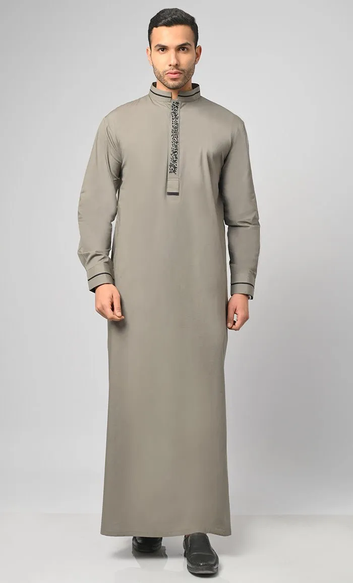 Arabian Black Emroidery Detailing Thobe / Jubba For Men  - Final Sale