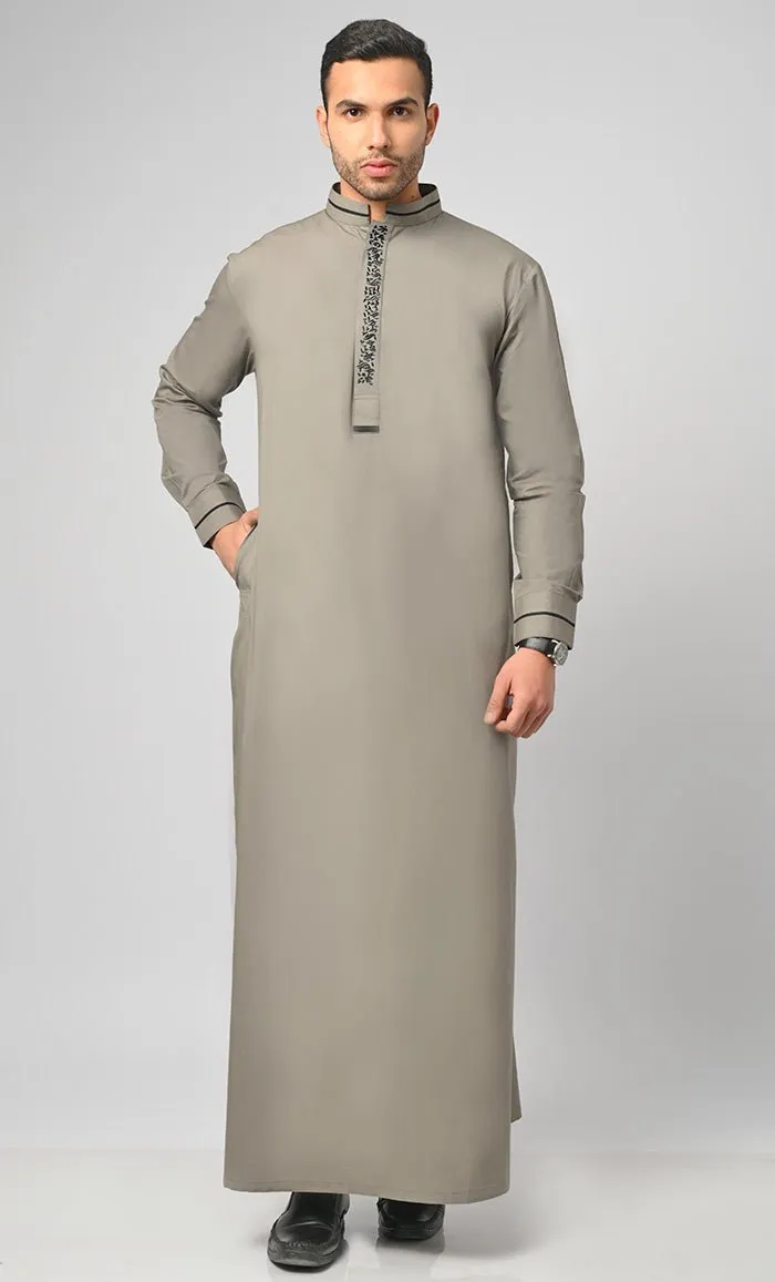 Arabian Black Emroidery Detailing Thobe / Jubba For Men  - Final Sale