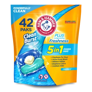 Arm & Hammer Clean Burst 5-in-1 Laundry Detergent Power Paks, High Efficieny (HE), 42 Count