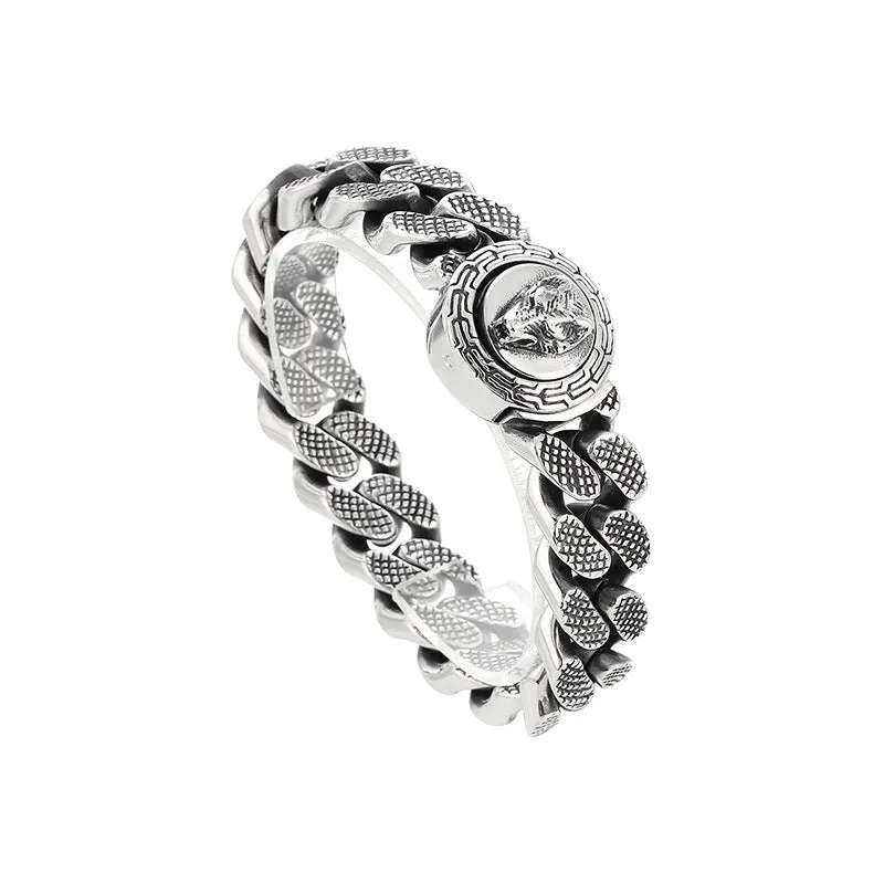 Bold Personalized Cuban Chain Bracelet with Wolf Head Buckle for Men