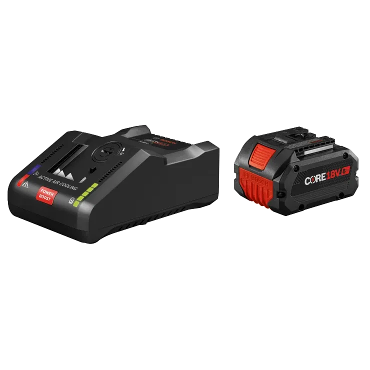 BOSCH GXS18V-16N14 18V Starter Kit with (1) CORE18V® 8 Ah High Power Battery and (1) 18V 16 Amp Battery Turbo Charger