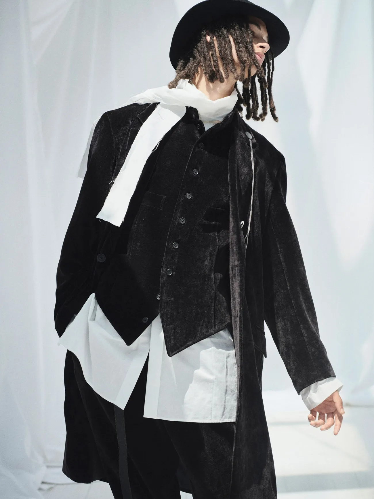 COTTON/LINEN WASHER TYPEWRITER  ASYMMETRICAL STOLE COLLAR SHIRT