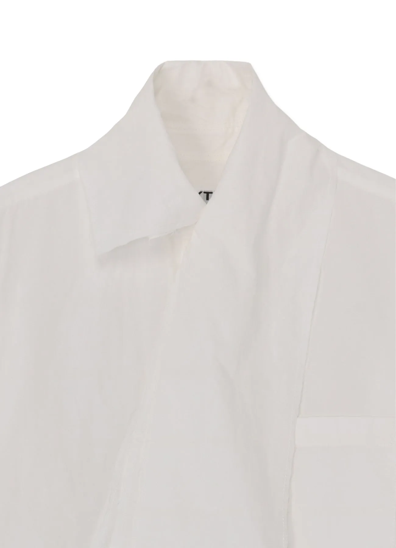 COTTON/LINEN WASHER TYPEWRITER  ASYMMETRICAL STOLE COLLAR SHIRT