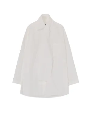 COTTON/LINEN WASHER TYPEWRITER  ASYMMETRICAL STOLE COLLAR SHIRT