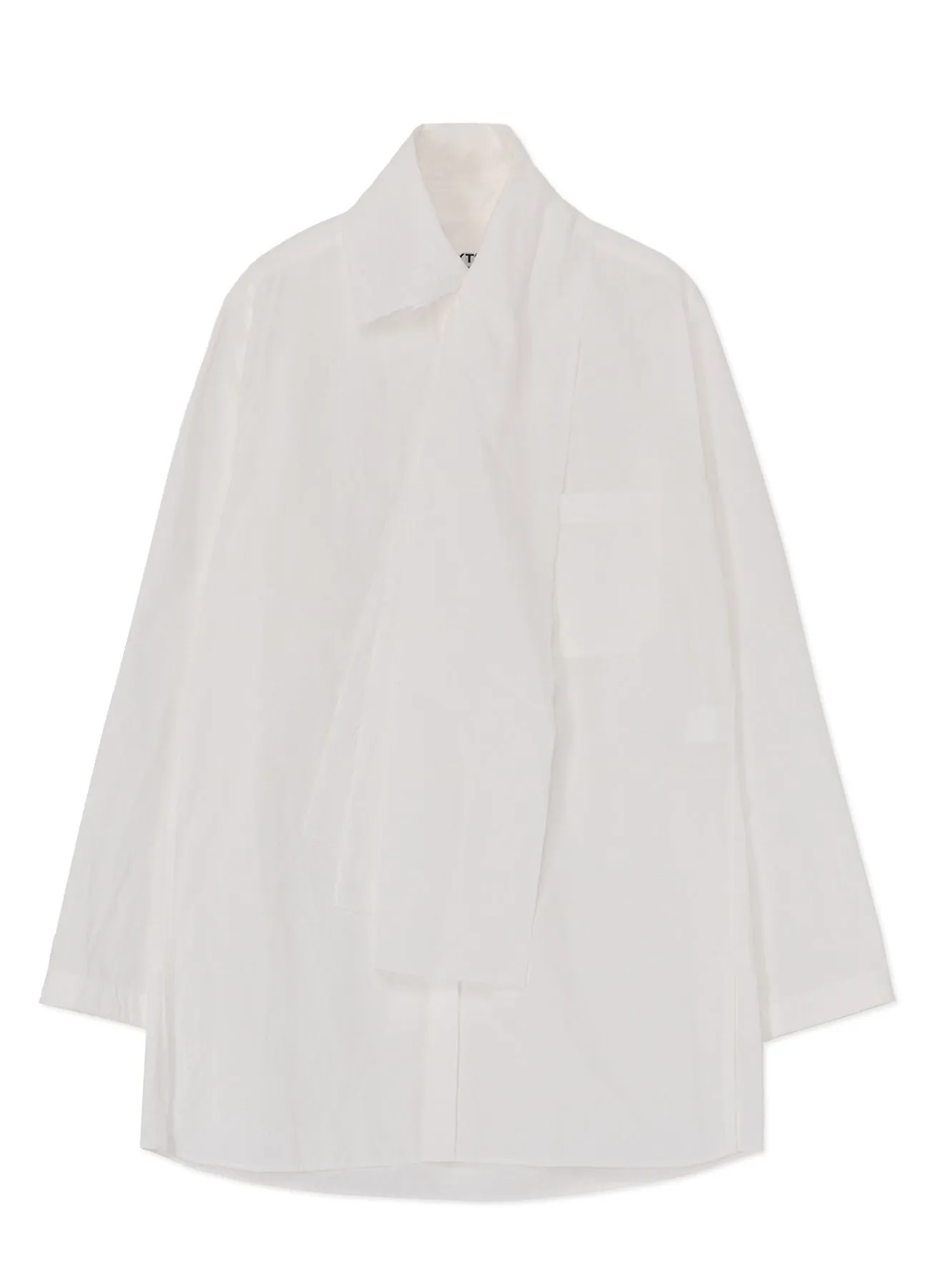 COTTON/LINEN WASHER TYPEWRITER  ASYMMETRICAL STOLE COLLAR SHIRT