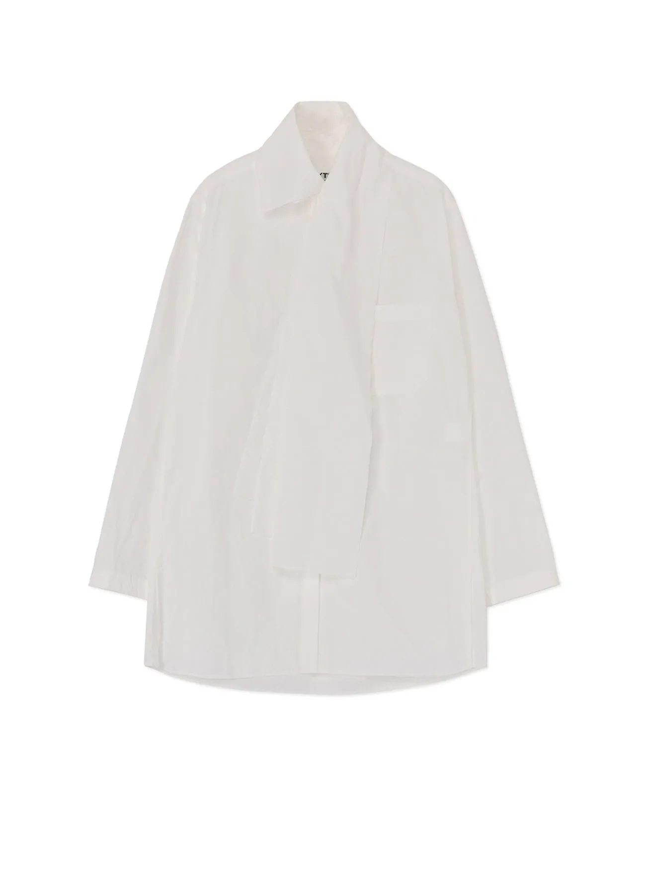 COTTON/LINEN WASHER TYPEWRITER  ASYMMETRICAL STOLE COLLAR SHIRT