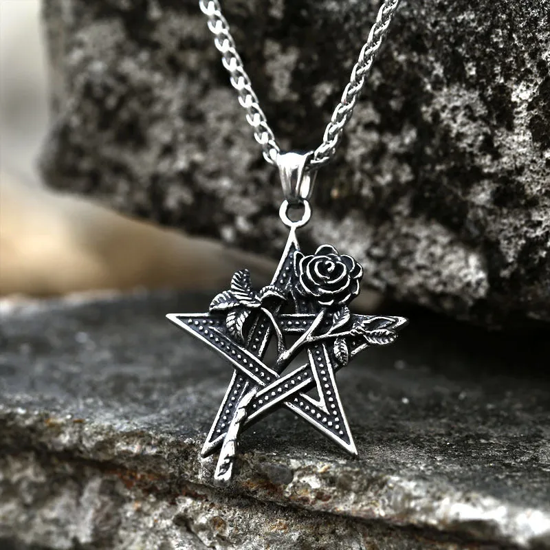 Custom Retro Rose Titanium Steel Pendant for Men - European and American Pentagram Design