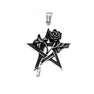 Custom Retro Rose Titanium Steel Pendant for Men - European and American Pentagram Design