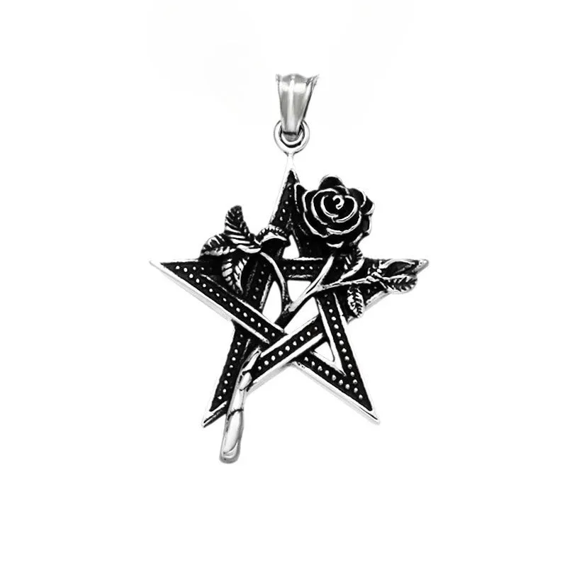 Custom Retro Rose Titanium Steel Pendant for Men - European and American Pentagram Design