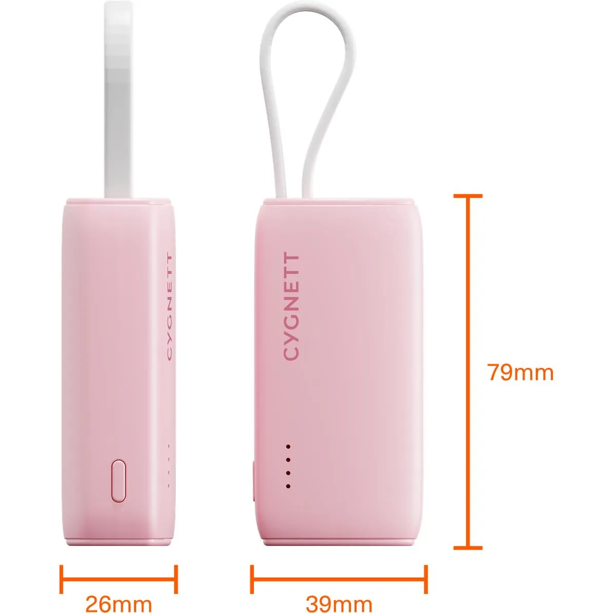 Cygnett Charge Connect 5K Power Bank with Integrated USB-C Cable (Pink)