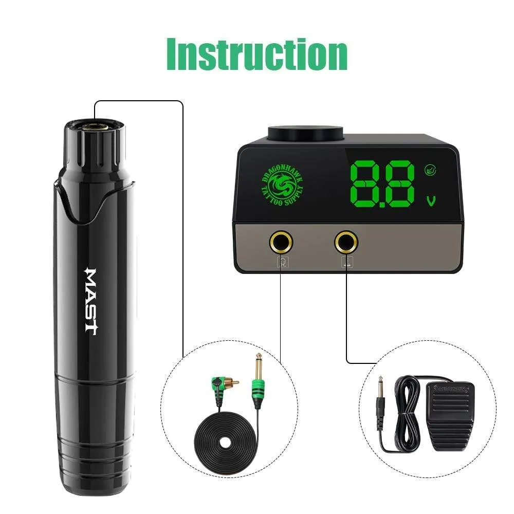 Dragonhawk Mast P10 Rotary Tattoo Machine Kit Permanent Makeup Machine Set Tattoo Rotary Pen LCD Power Supply for Tattoo Artist