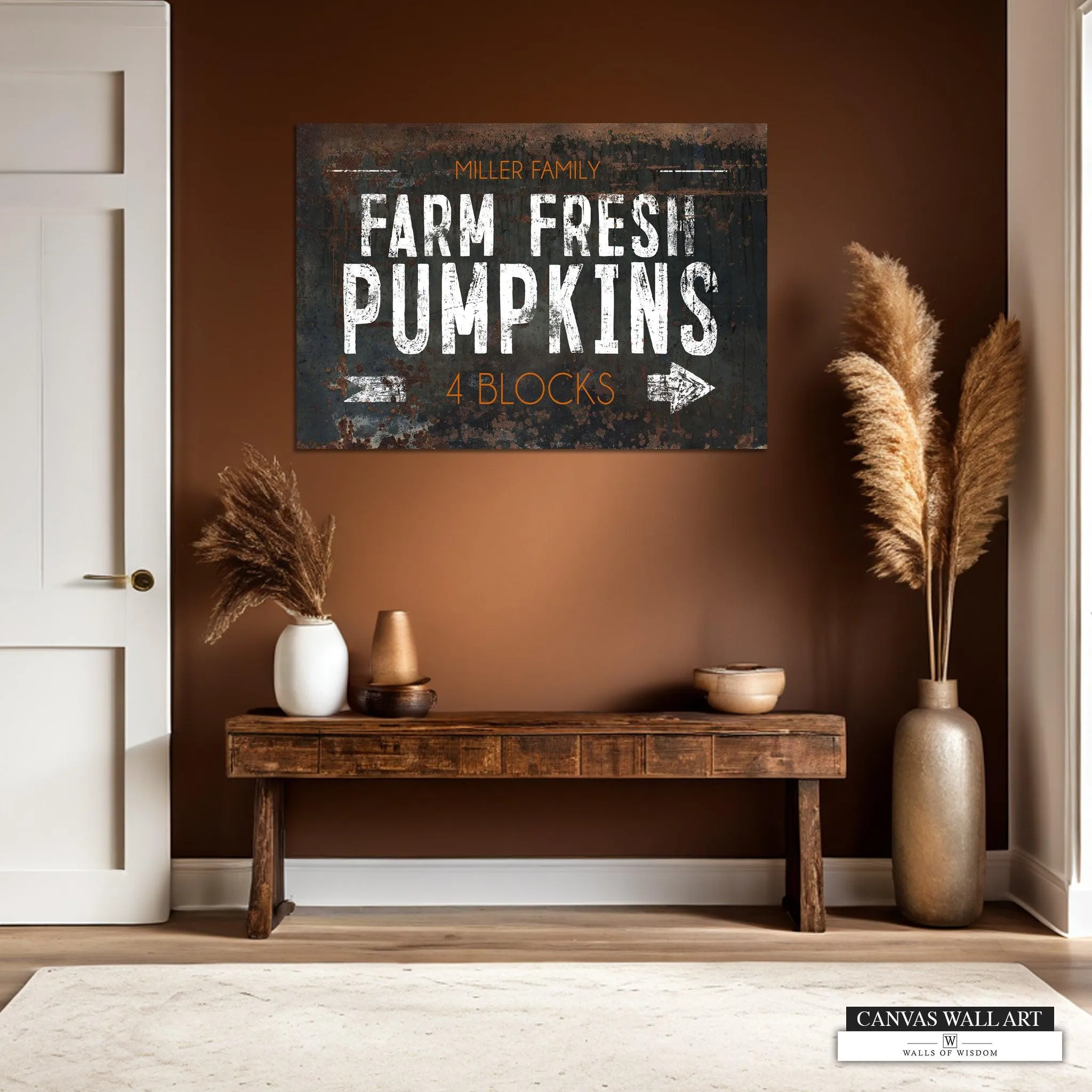 Farm Fresh Pumpkins Decorative Sign - Custom Last Name Western-Style Fall Decor