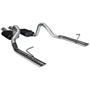 Flowmaster American Thunder Cat-Back Exhaust System - 2-1/2 in Diameter - Dual Rear Exit - 2-1/2 in Polished Tips - Small Block Ford - Ford Mustang 1987-93