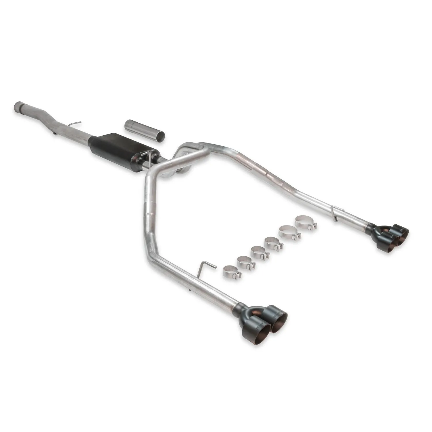 Flowmaster American Thunder Exhaust System - Cat-Back - 2-1/2" Diameter - Dual Rear Exit - Dual 4" Black Ceramic Tips - Stainless - 6.2 L