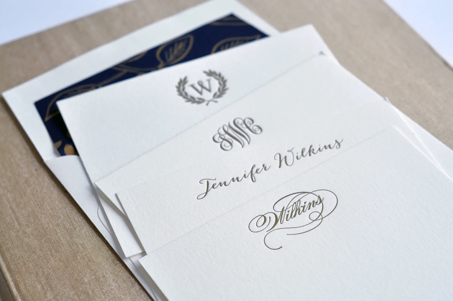 Grand Silk Stationery Box - Champagne