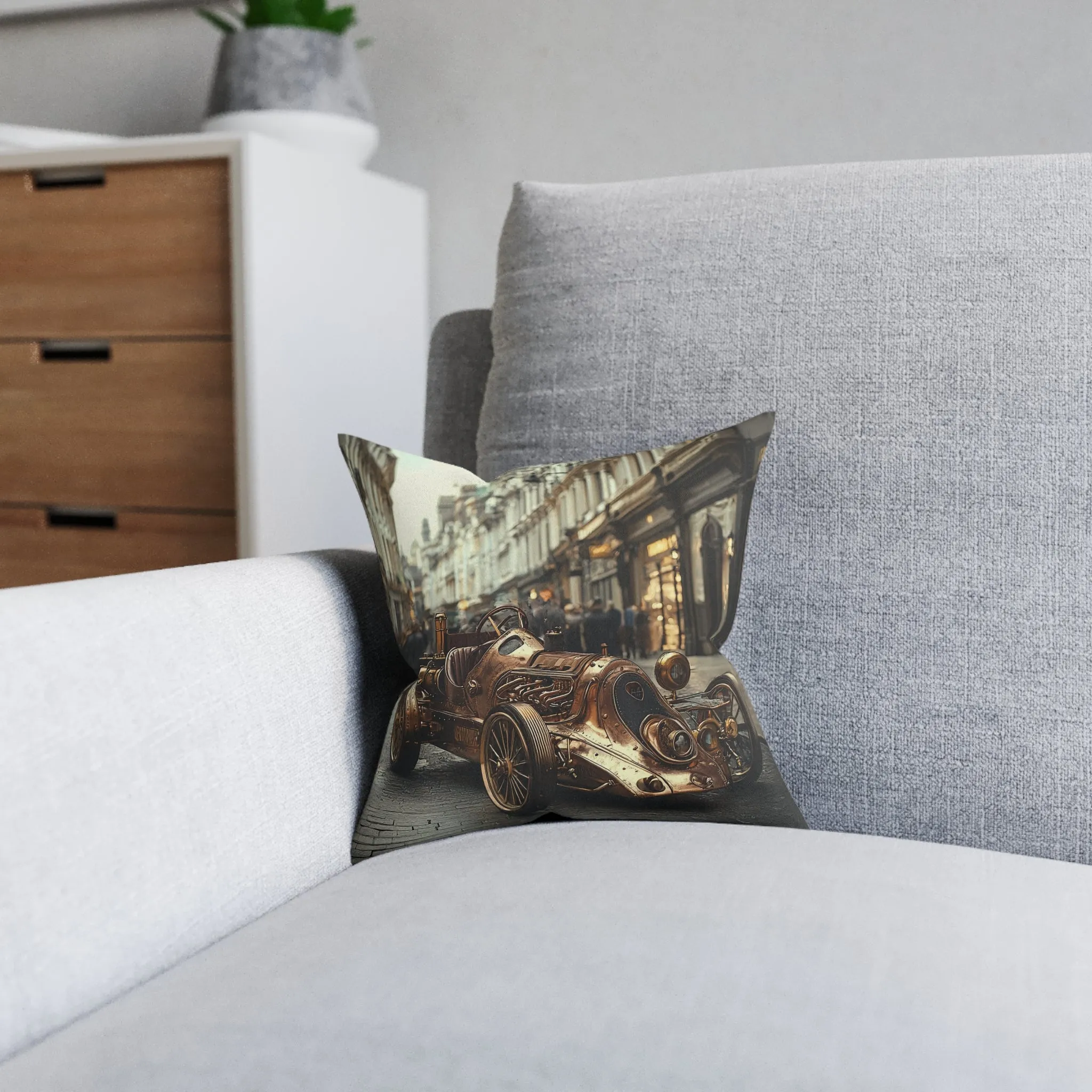 Industrial-Style Car 3 - Square Cushion - Steampunk Home Decor UK