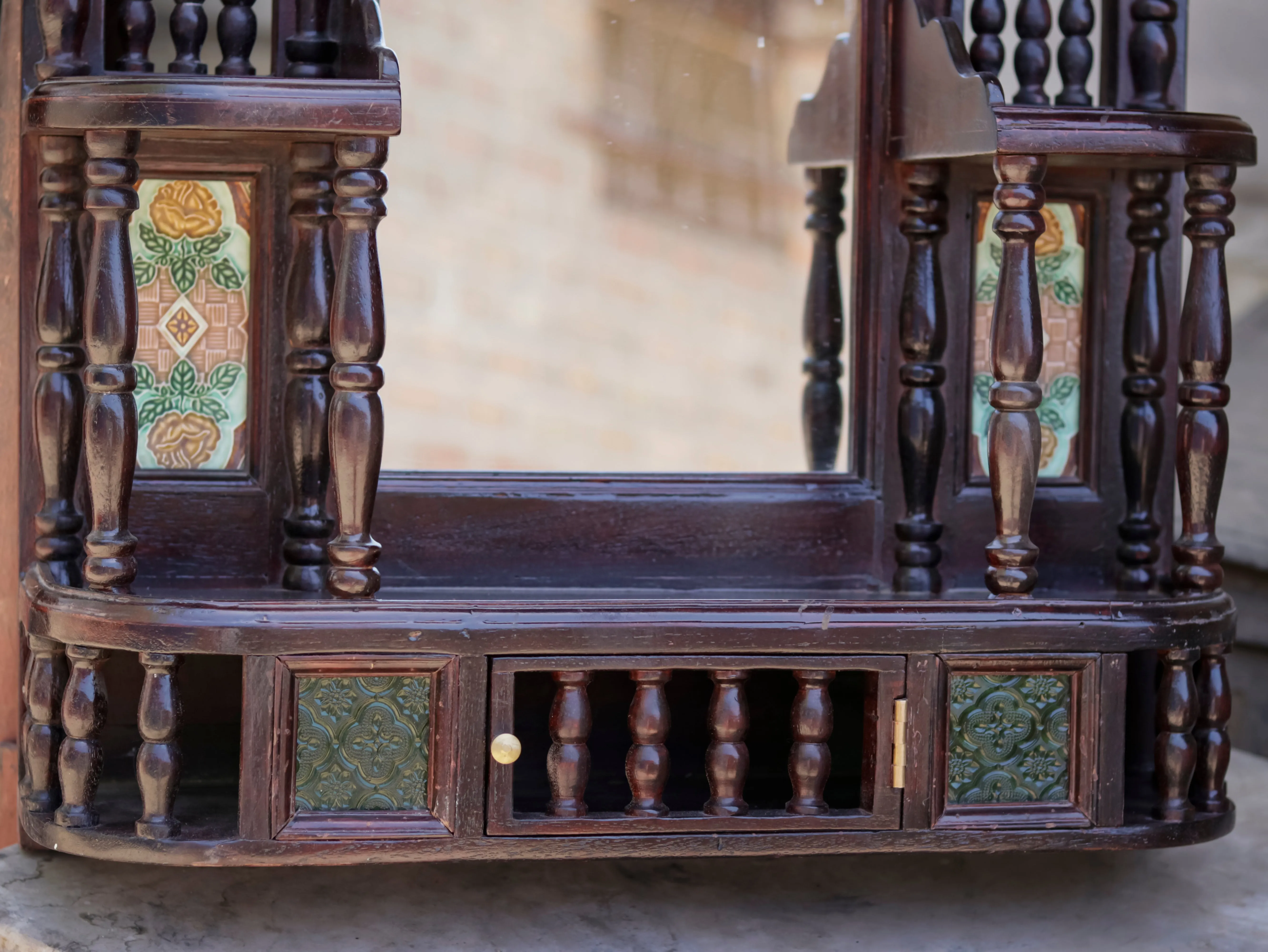 Intricate Carved Teak Wood Mirror