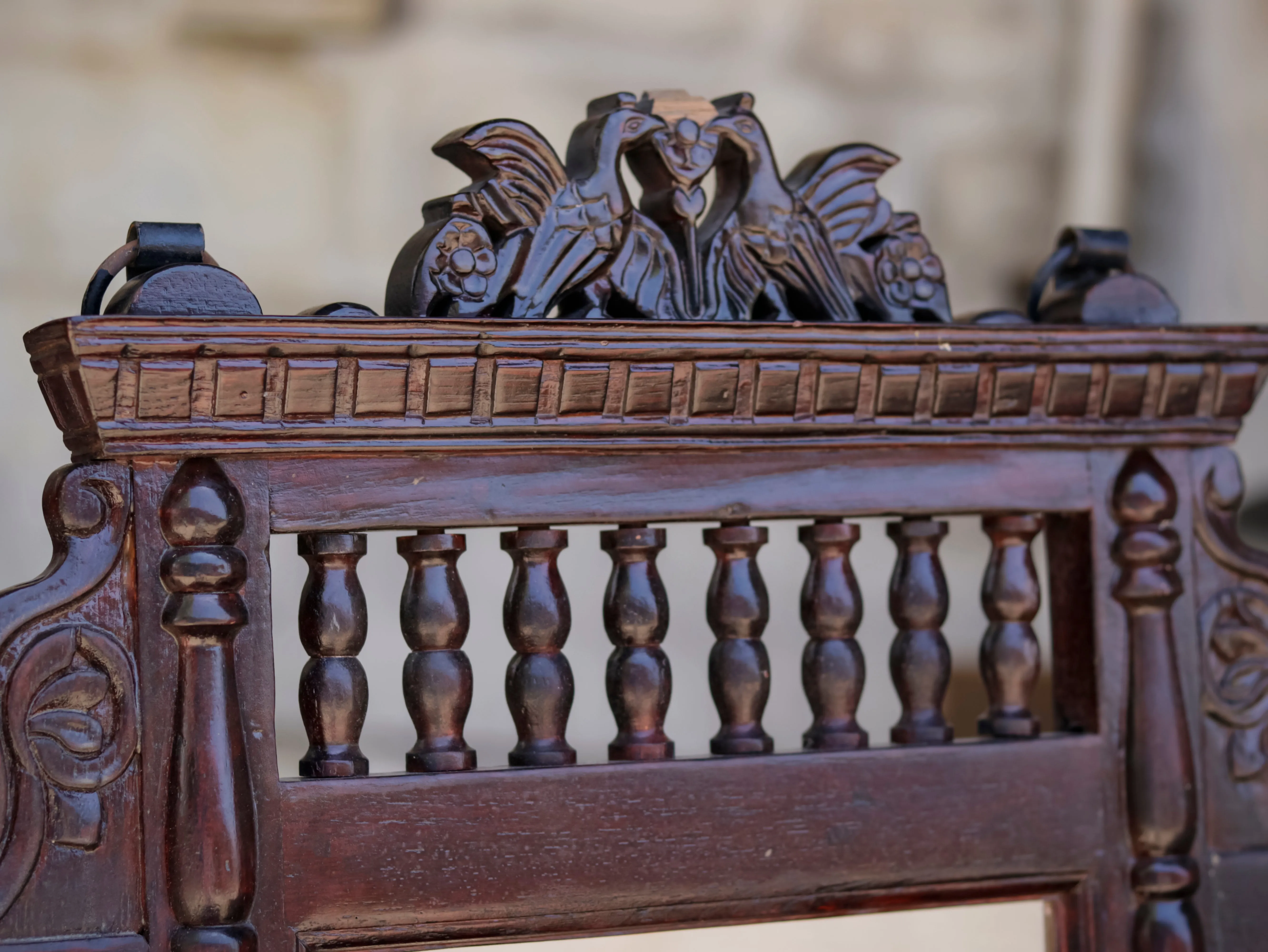 Intricate Carved Teak Wood Mirror