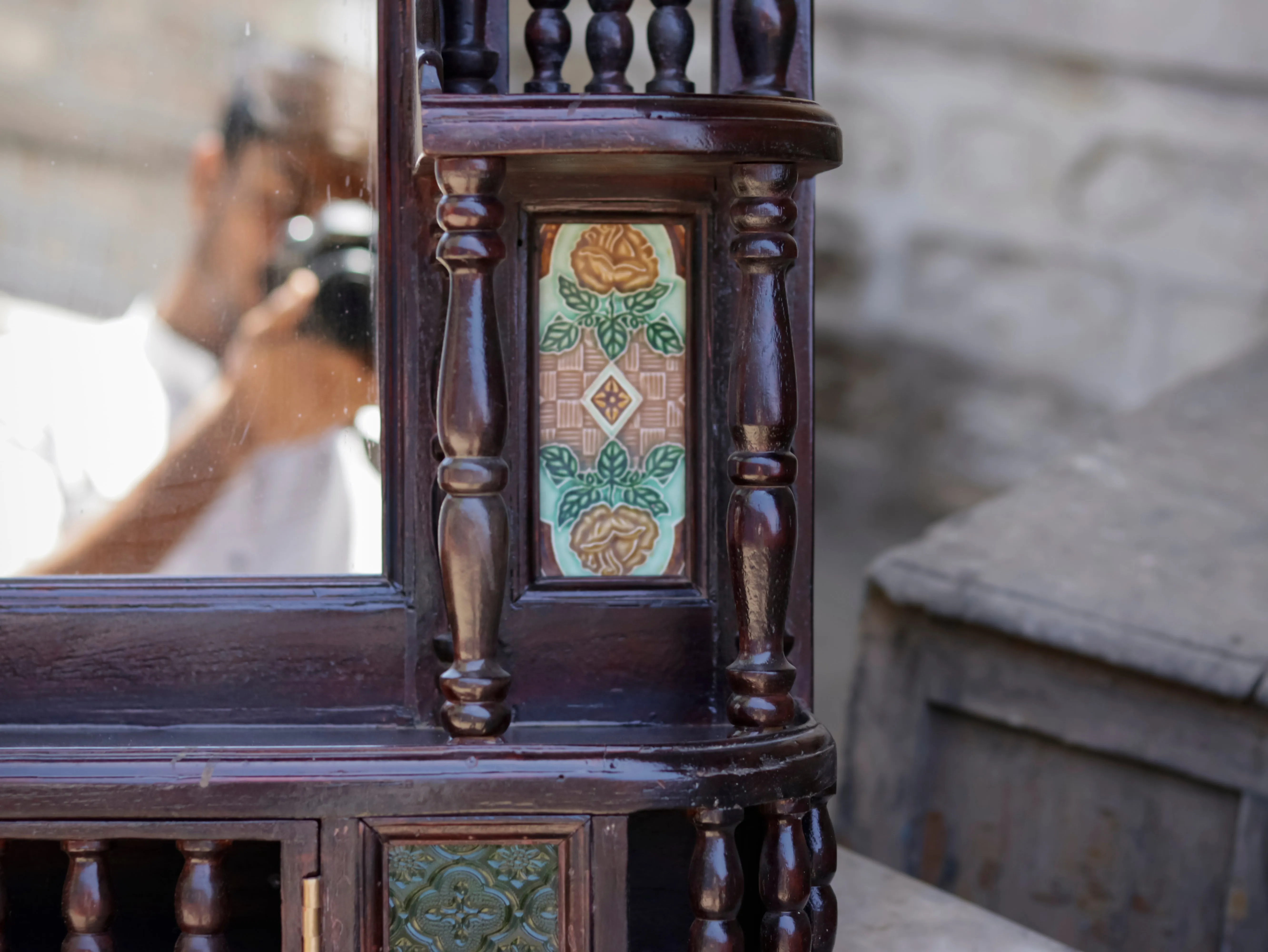 Intricate Carved Teak Wood Mirror