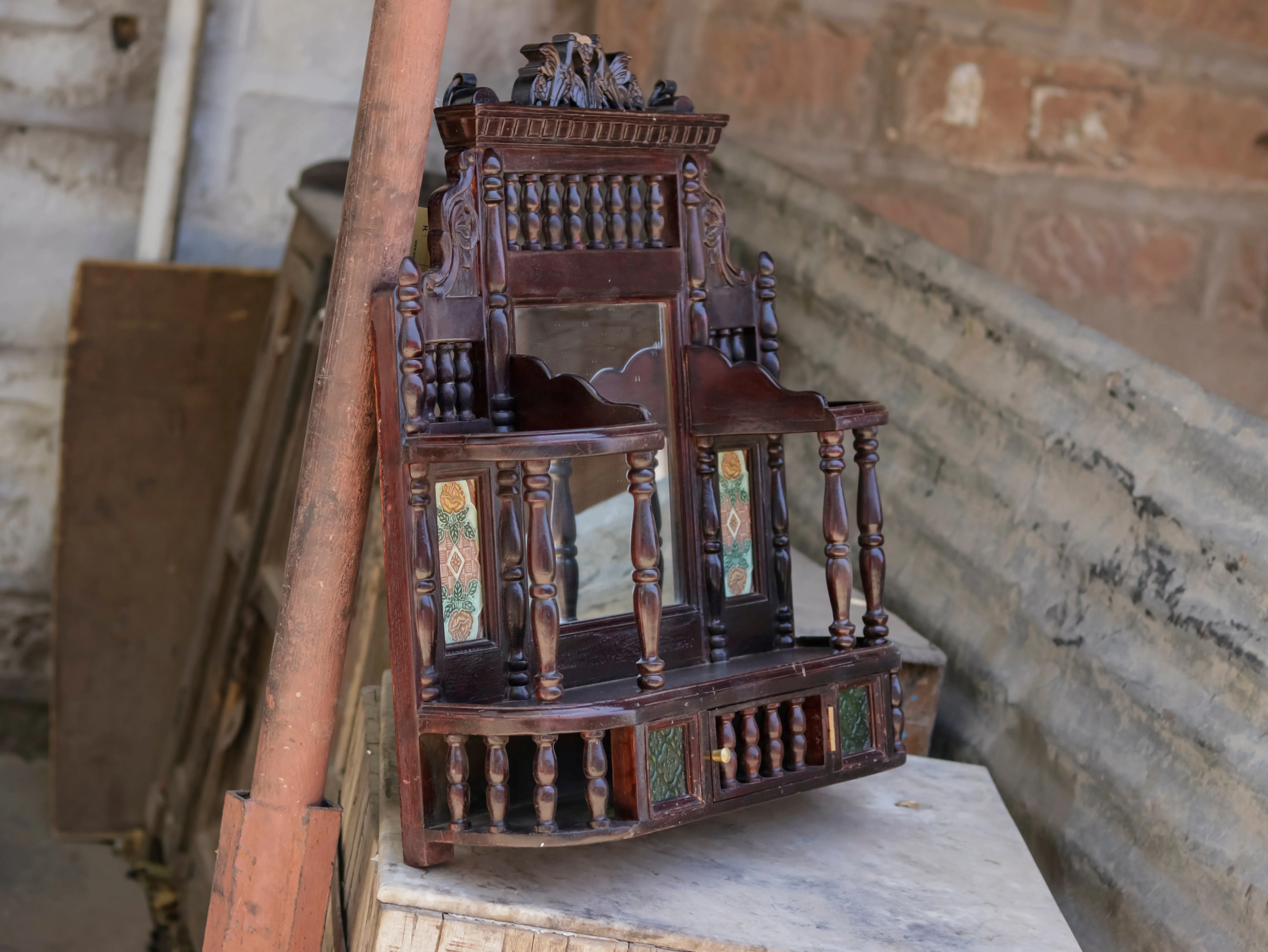 Intricate Carved Teak Wood Mirror