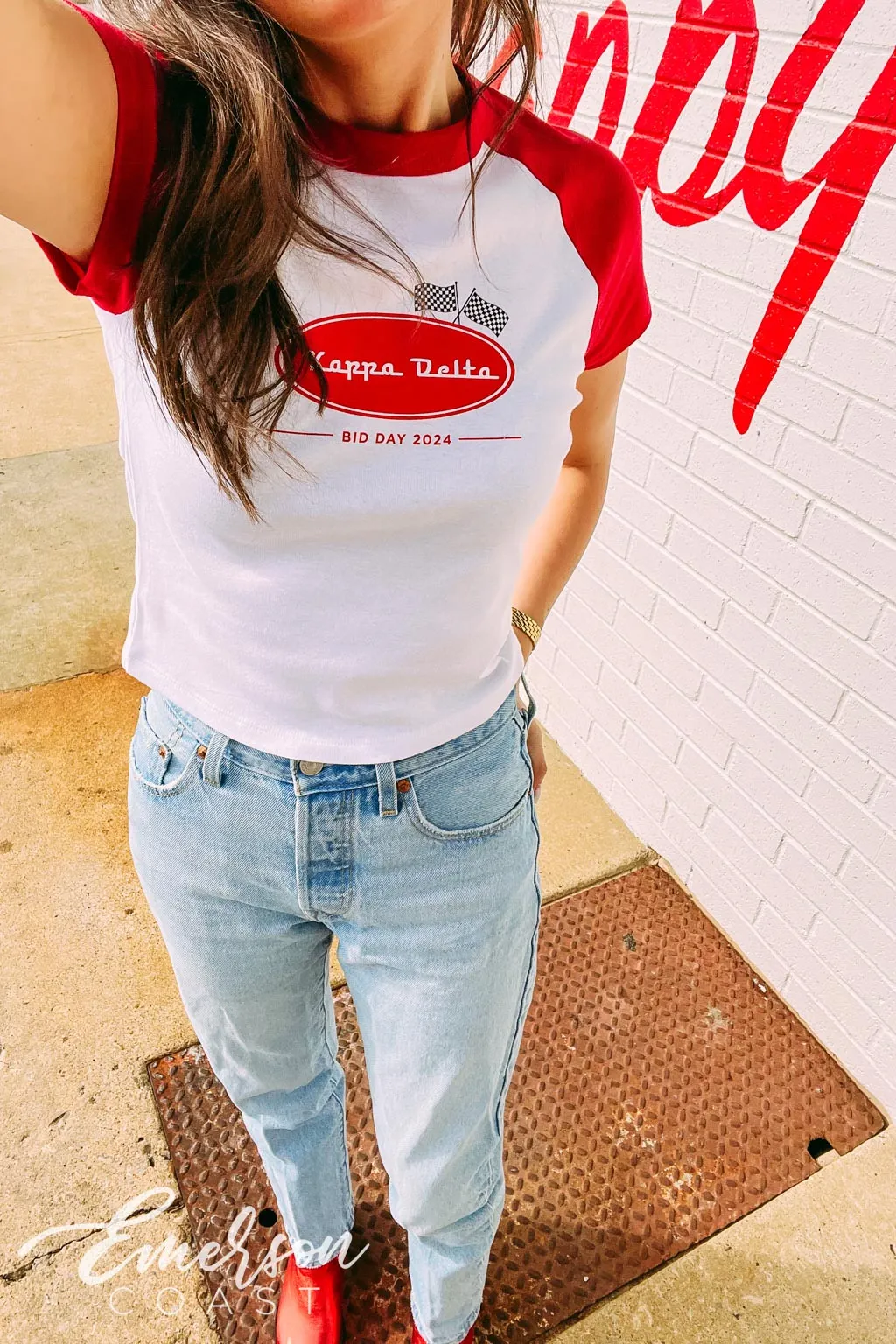Kappa Delta Race Home Bid Day Raglan Baby Tee