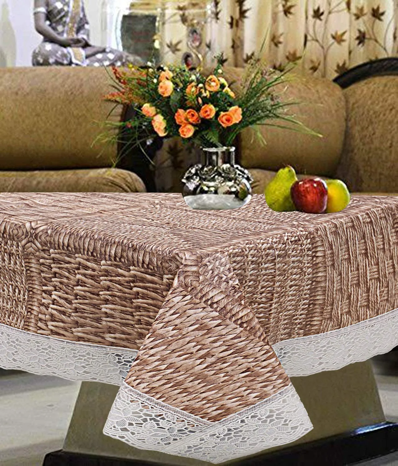 Kuber Industries Table Cloth|Center Table Cover|Round Table Cover|Table Cover 4 Seater|(Brown)