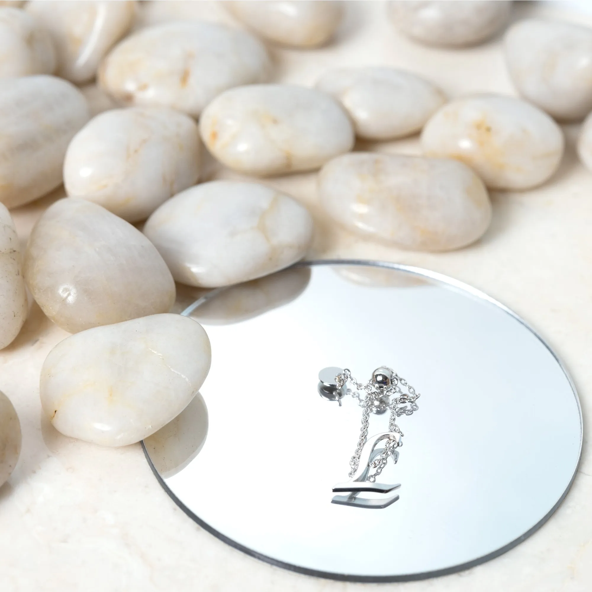 L Adjustable Rhodium Plated Monogram Ring