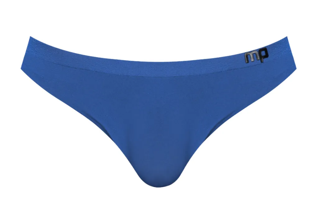 Male Power Seamless Sleek Thong with Sheer Pouch Blue
