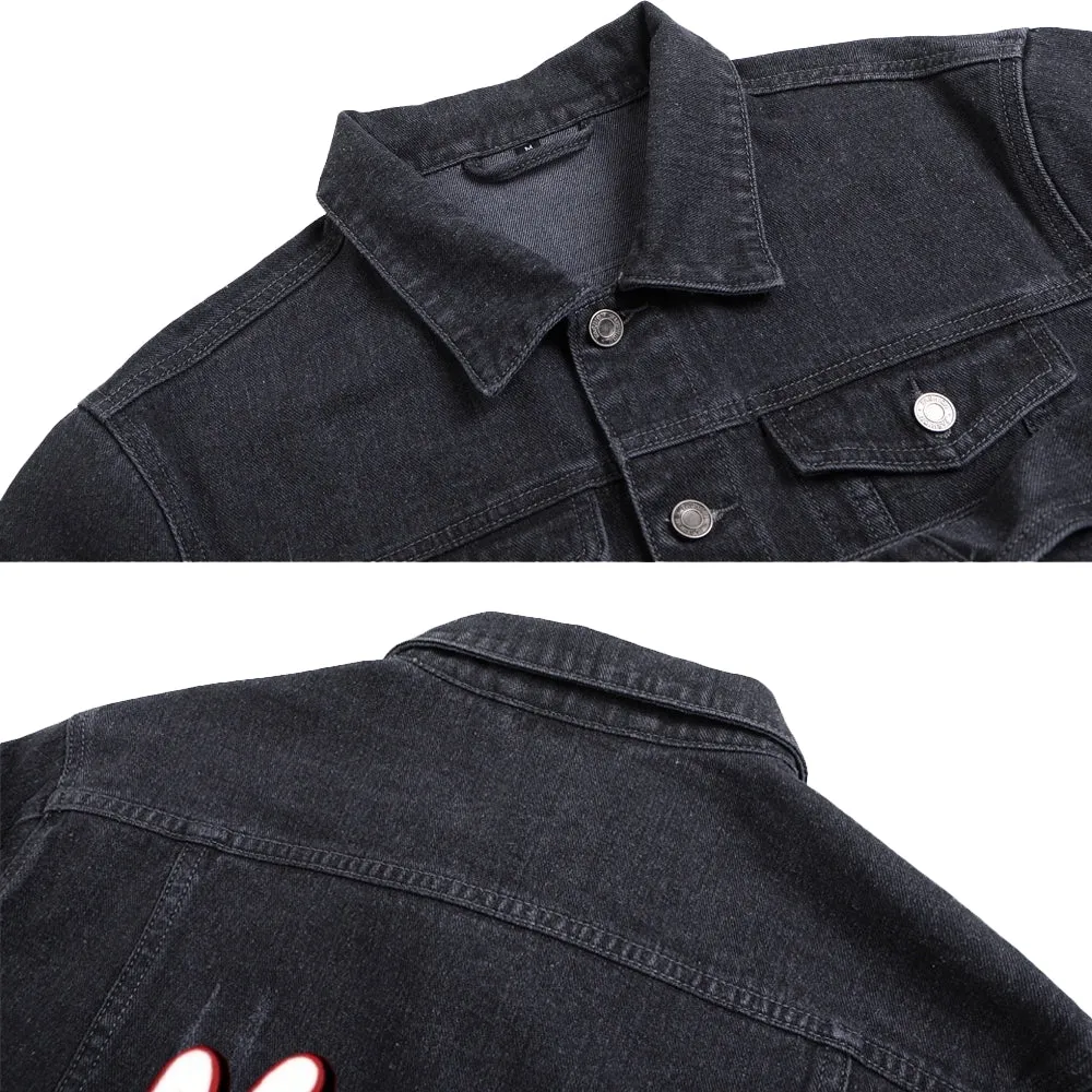 Mens Vintage Cartoon Prints New York Never Give Up Be Brave Denim Jacket
