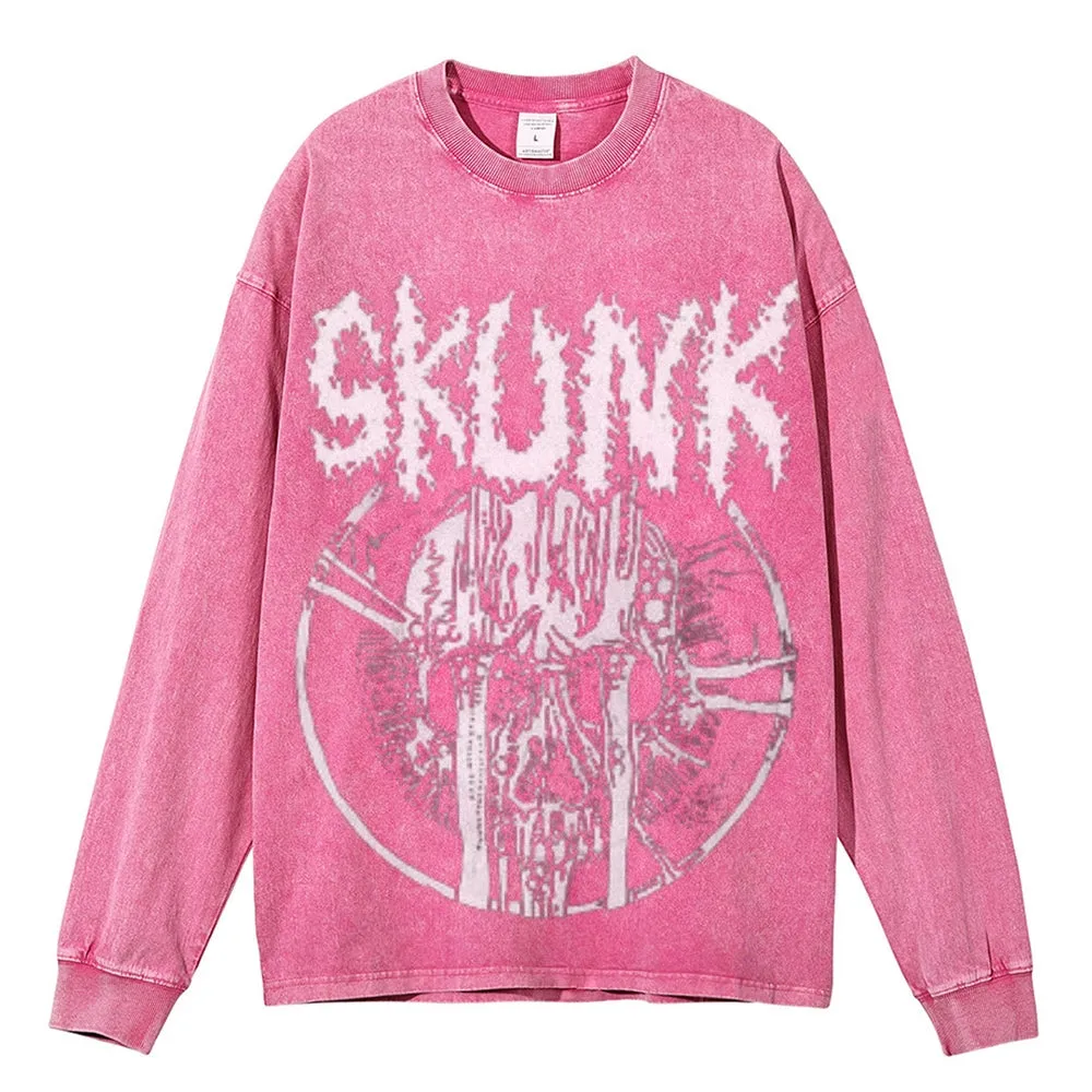 Oversized Vintage Washed Gothic Skunk Graphic Sweatshirt