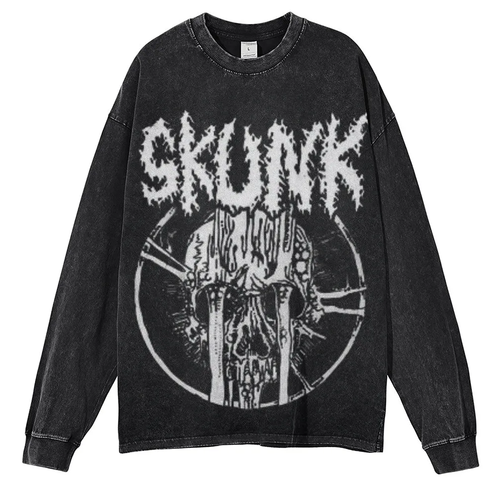 Oversized Vintage Washed Gothic Skunk Graphic Sweatshirt