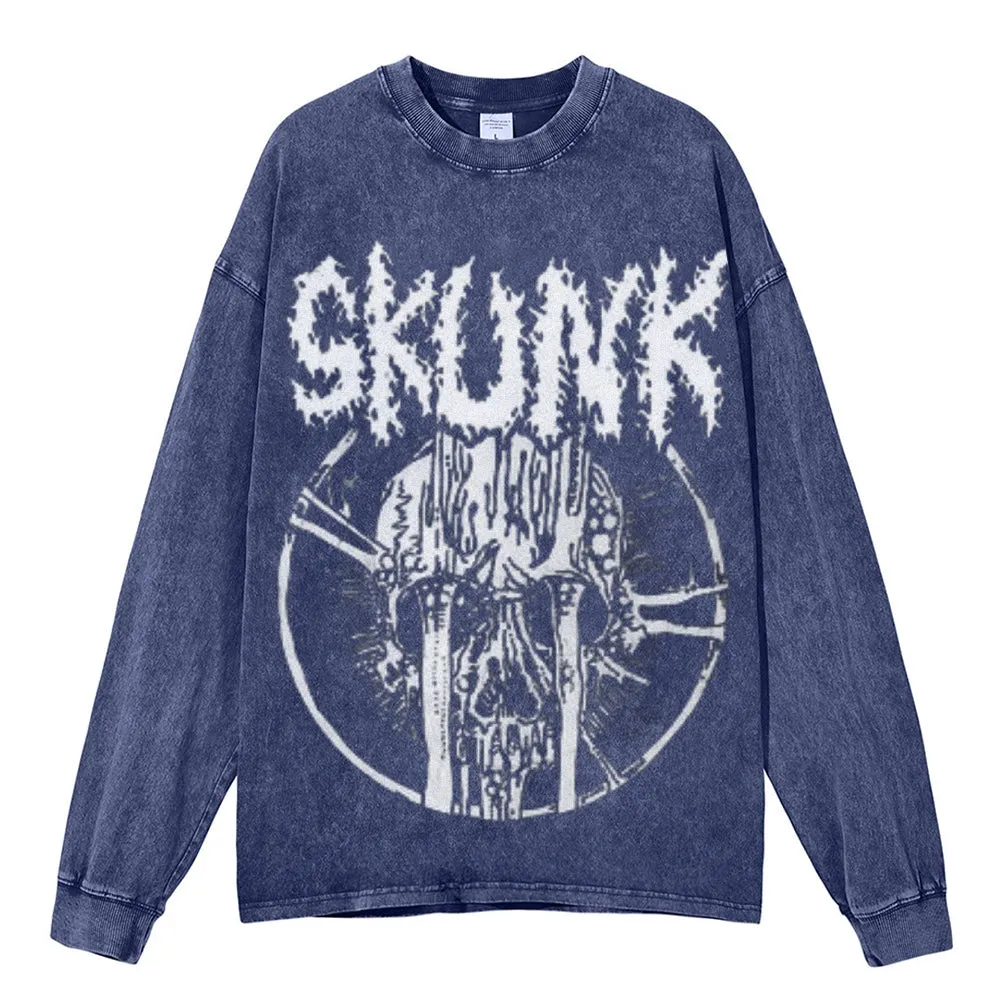 Oversized Vintage Washed Gothic Skunk Graphic Sweatshirt