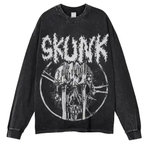 Oversized Vintage Washed Gothic Skunk Graphic Sweatshirt