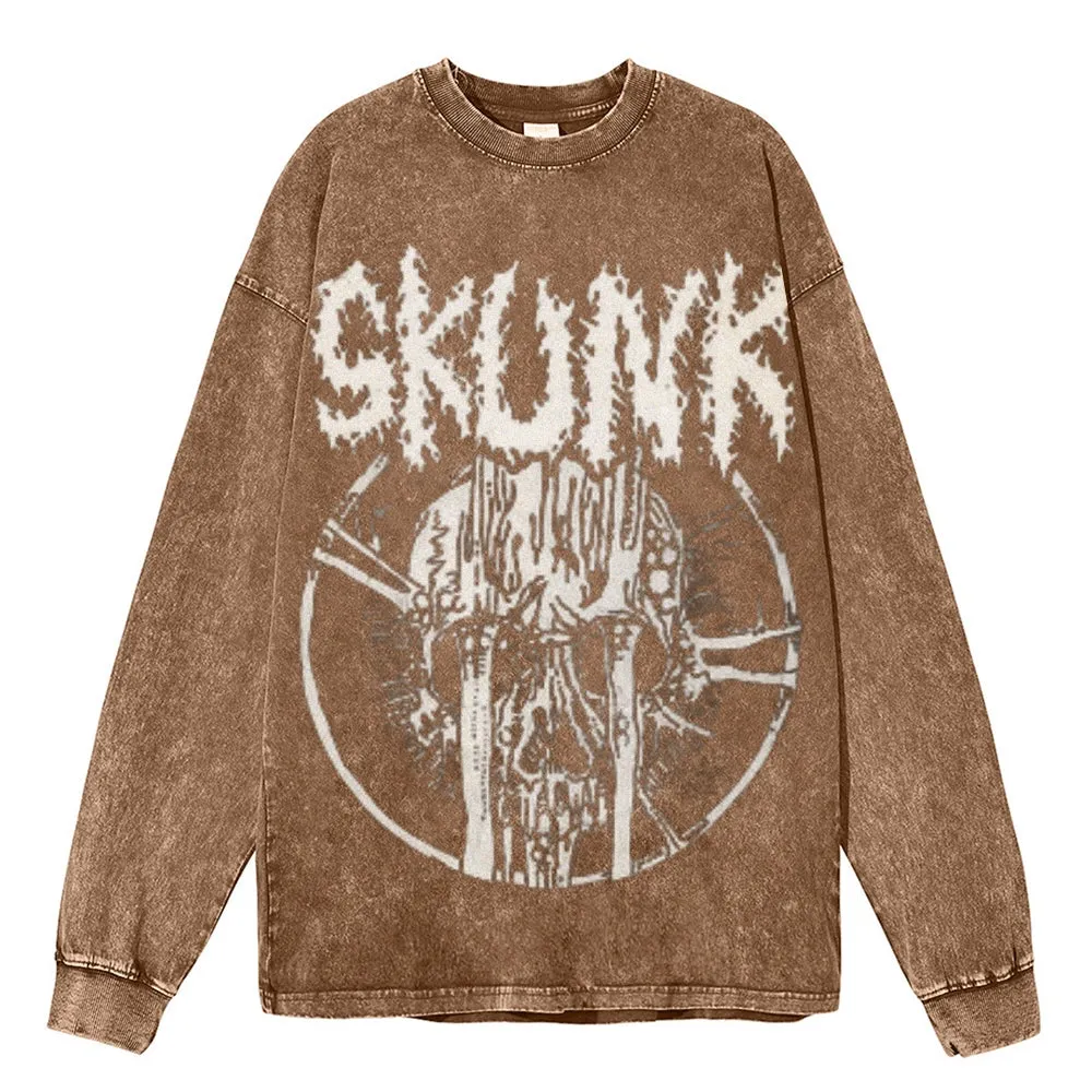 Oversized Vintage Washed Gothic Skunk Graphic Sweatshirt