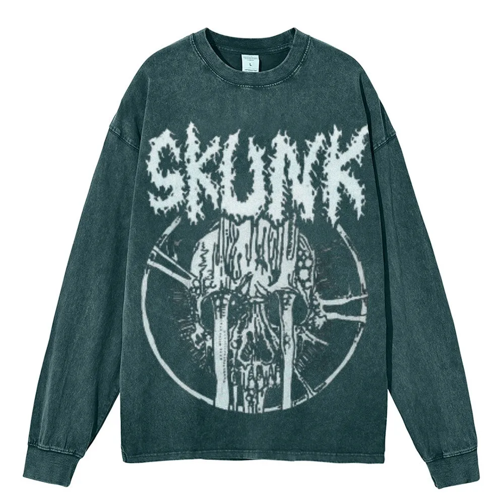 Oversized Vintage Washed Gothic Skunk Graphic Sweatshirt