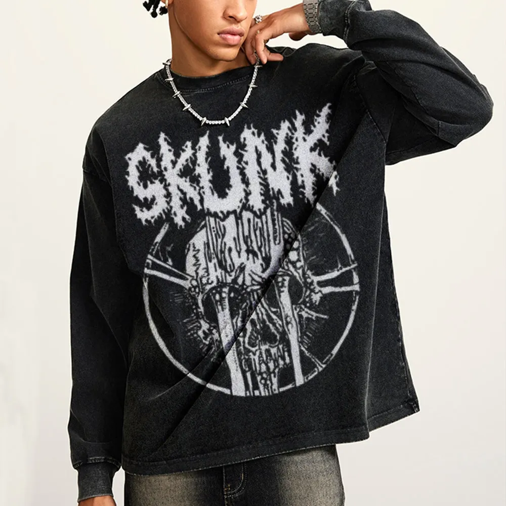 Oversized Vintage Washed Gothic Skunk Graphic Sweatshirt